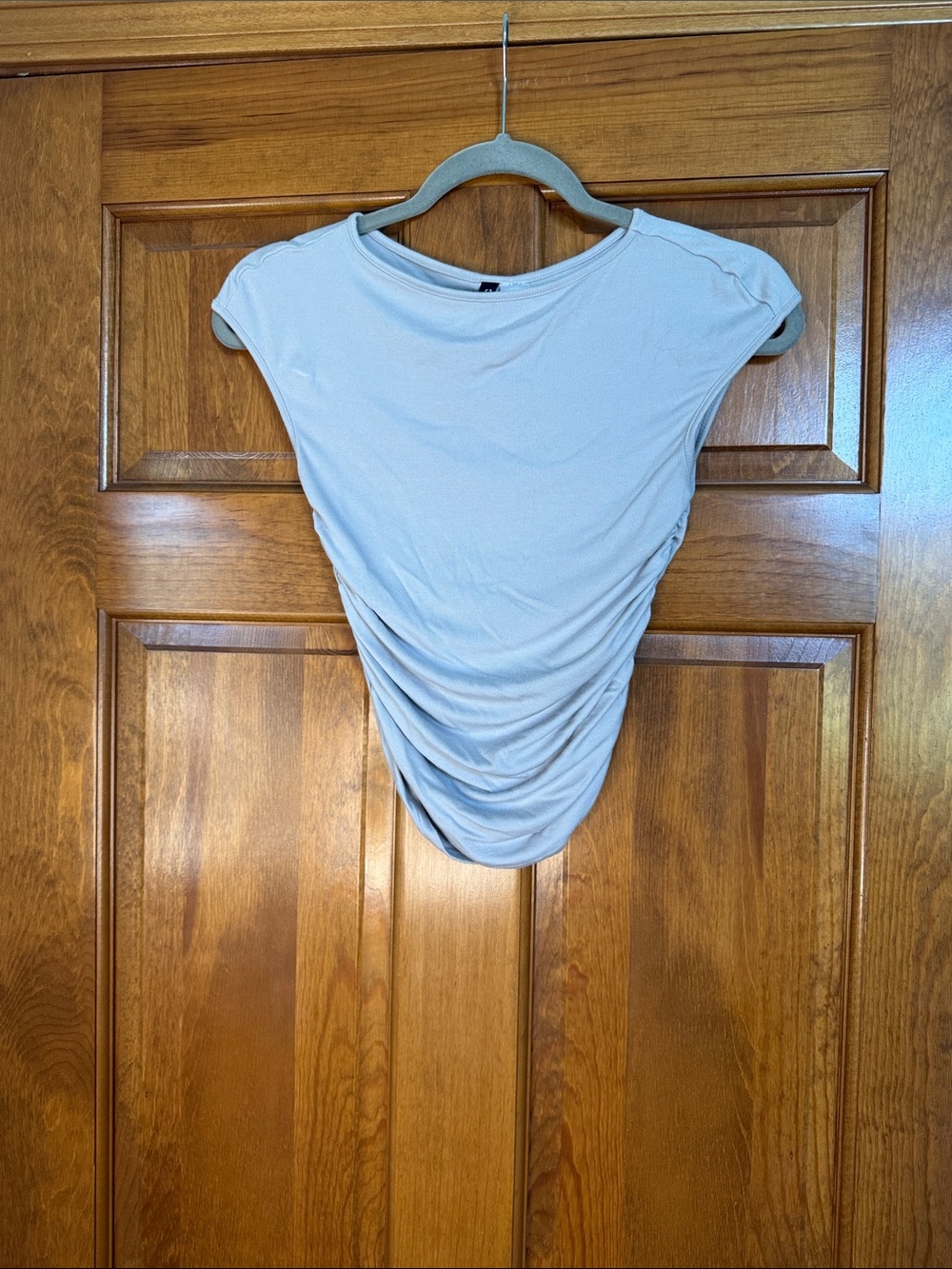 H&M Light Blue/Grey Ruched Top with Cap Sleeves